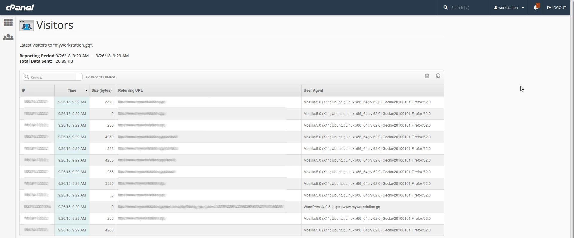 Modul default sectiunea visitors cPanel