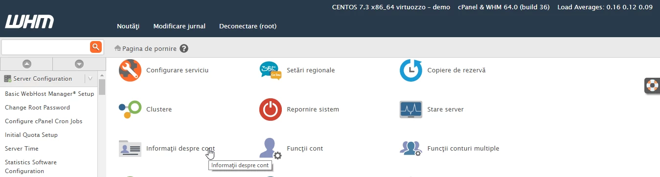 Informace o účtu WHM